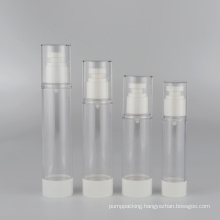 15ml 30ml 50ml low MOQ clear plastic airless serum bottle with white mist pump in stock transparent lotion bottle